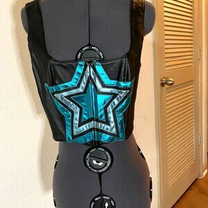 NEW Dolls Kill Delias Spacey Waves Vegan Leather Star Corset Size Small MSRP $45